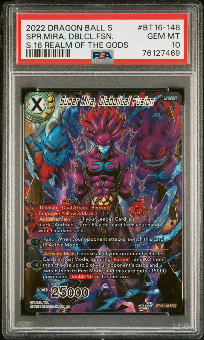2022 #BT16-148 Super Mira, Diabolical Fusion PSA 10 Dragon Ball Super Card Game Series 16 Realm of the Gods