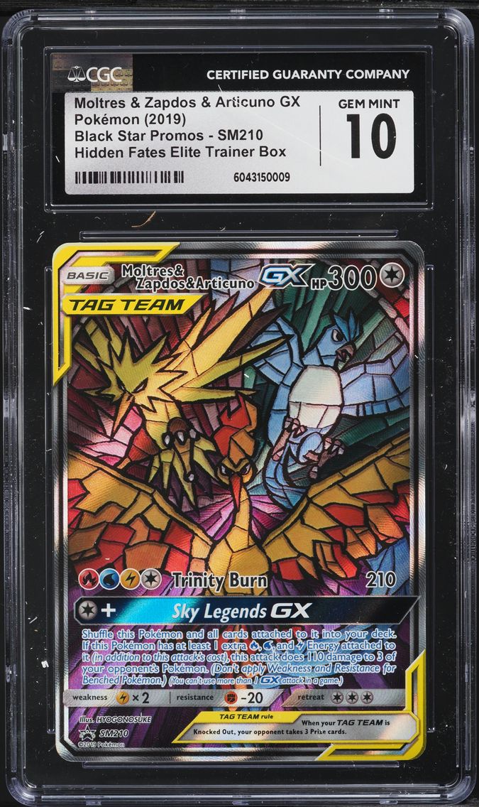 2019 #SM210 Full Art/Moltres & Zapdos & Articuno GX CGC 10 SM Black Star Promo Pokemon