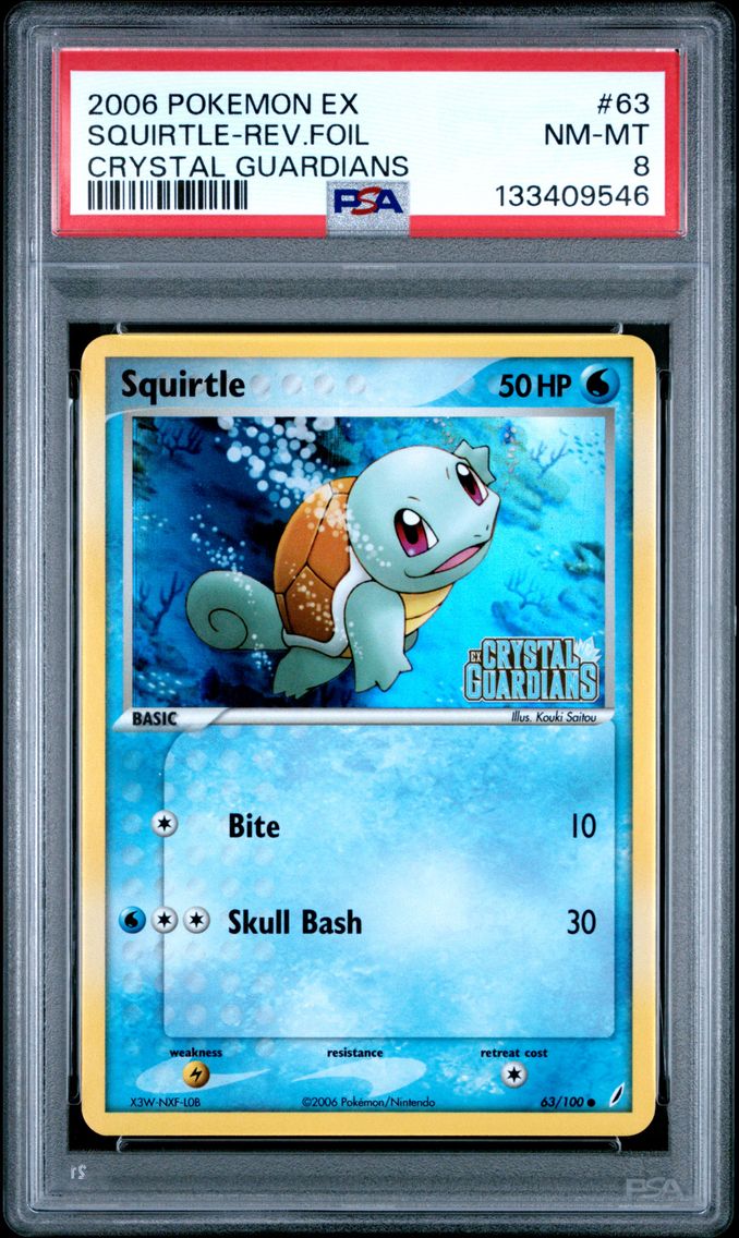 2006 #63 Squirtle-Reverse Foil PSA 8 EX Crystal Guardians Pokemon