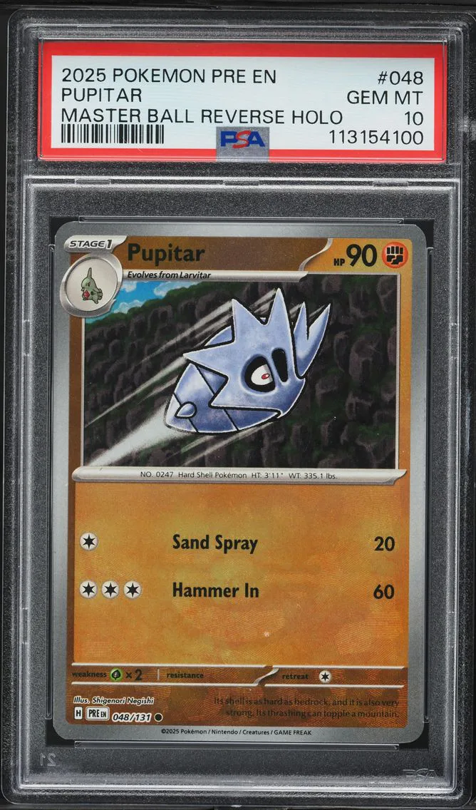2025 #048 Pupitar Master Ball Reverse Holo PSA 10 Pre EN-Prismatic Evolutions Pokemon