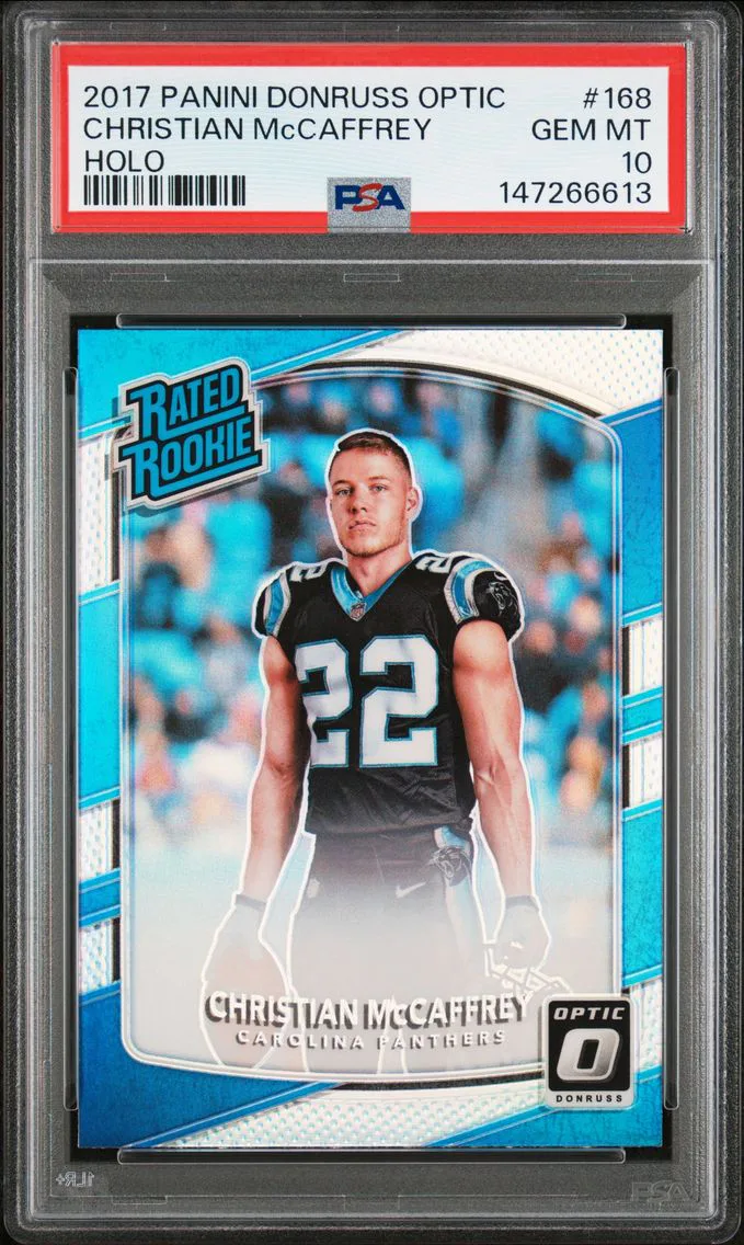 2017 #168 Christian McCaffrey PSA 10 Panini Donruss Optic