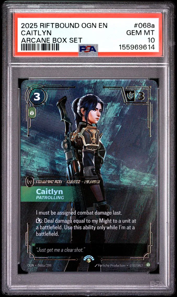 2025 #068a Caitlyn - Patrolling PSA 10 Riftbound: League of Legends Ogn-Origins