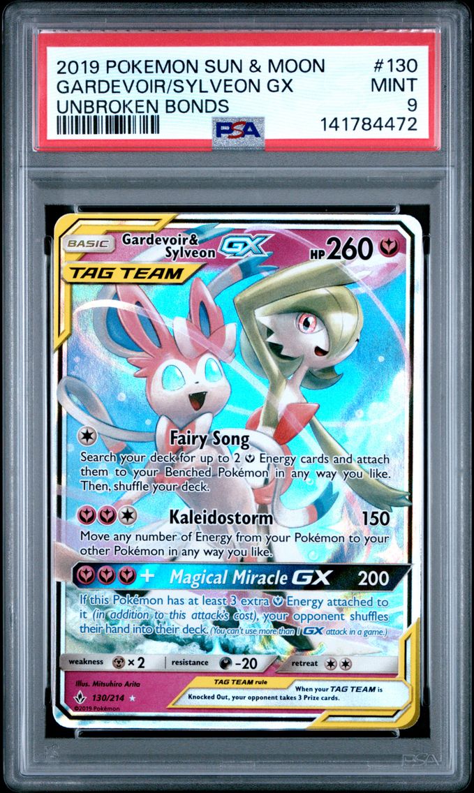 2019 #130 Gardevoir & Sylveon GX PSA 9 Sun & Moon Unbroken Bonds Pokemon