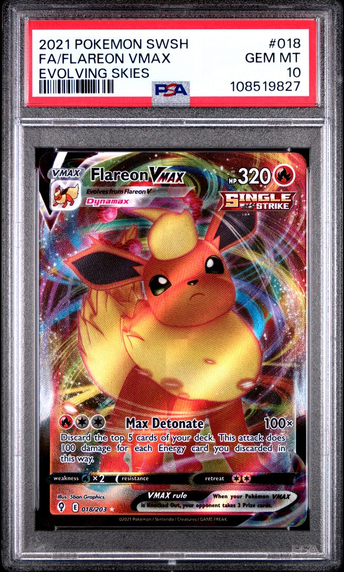 2021 #018 FULL ART/FLAREON VMAX PSA 10 POKEMON SWORD & SHIELD EVOLVING SKIES