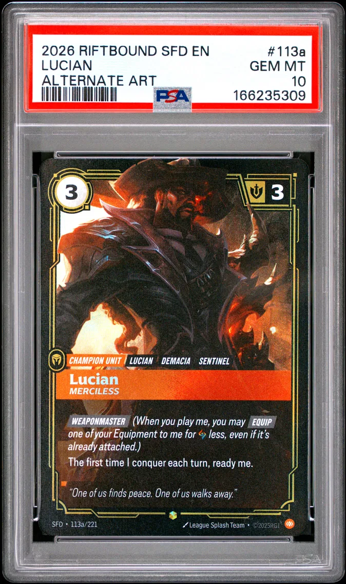2026 #113a Lucian - Merciless PSA 10 Riftbound: League of Legends Sfd-Spiritforged