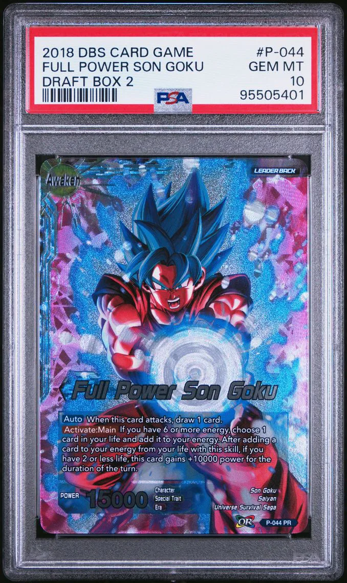 2018 #P-044 Full Power Son Goku/Son Goku PSA 10 Dragon Ball Super Card Game Draft Box 2