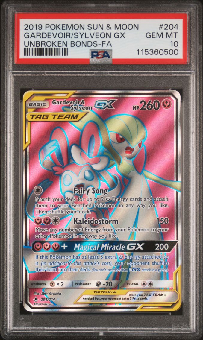 2019 #204 Full Art/Gardevoir & Sylveon GX PSA 10 Sun & Moon Unbroken Bonds Pokemon