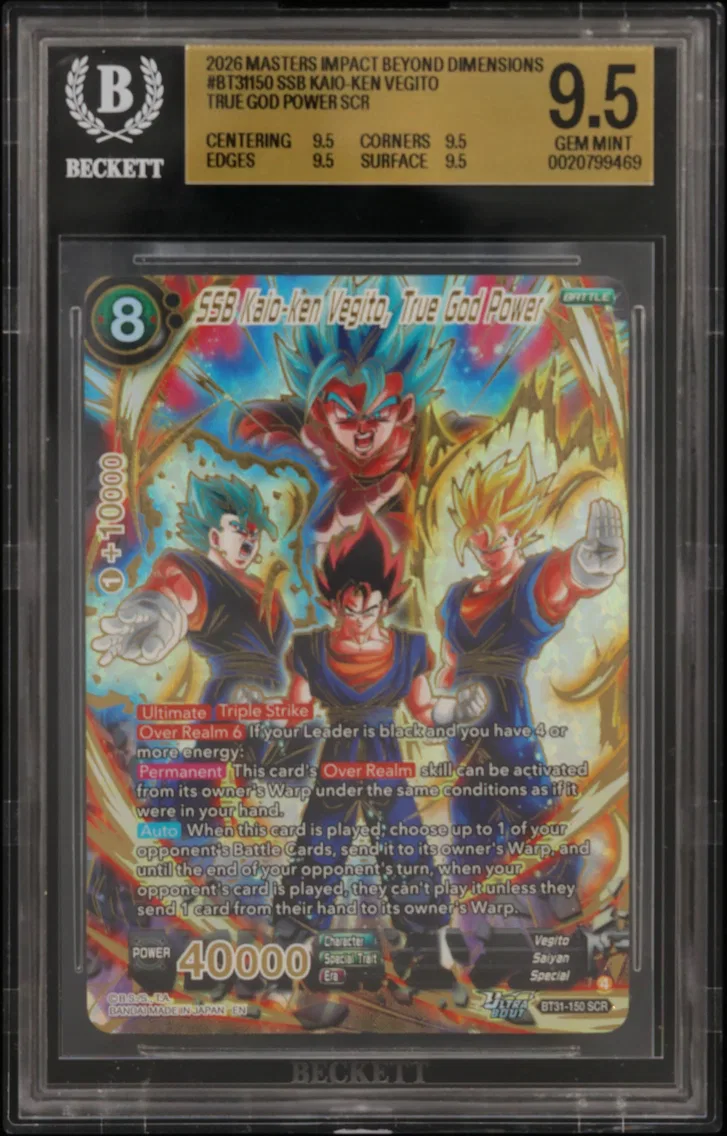 2026 #BT31150 SSB Kaio-ken Vegito, True God Power SCR BGS 9.5 Dragon Ball Super Card Game Masters -IMPACT BEYOND DIMENSIONS-