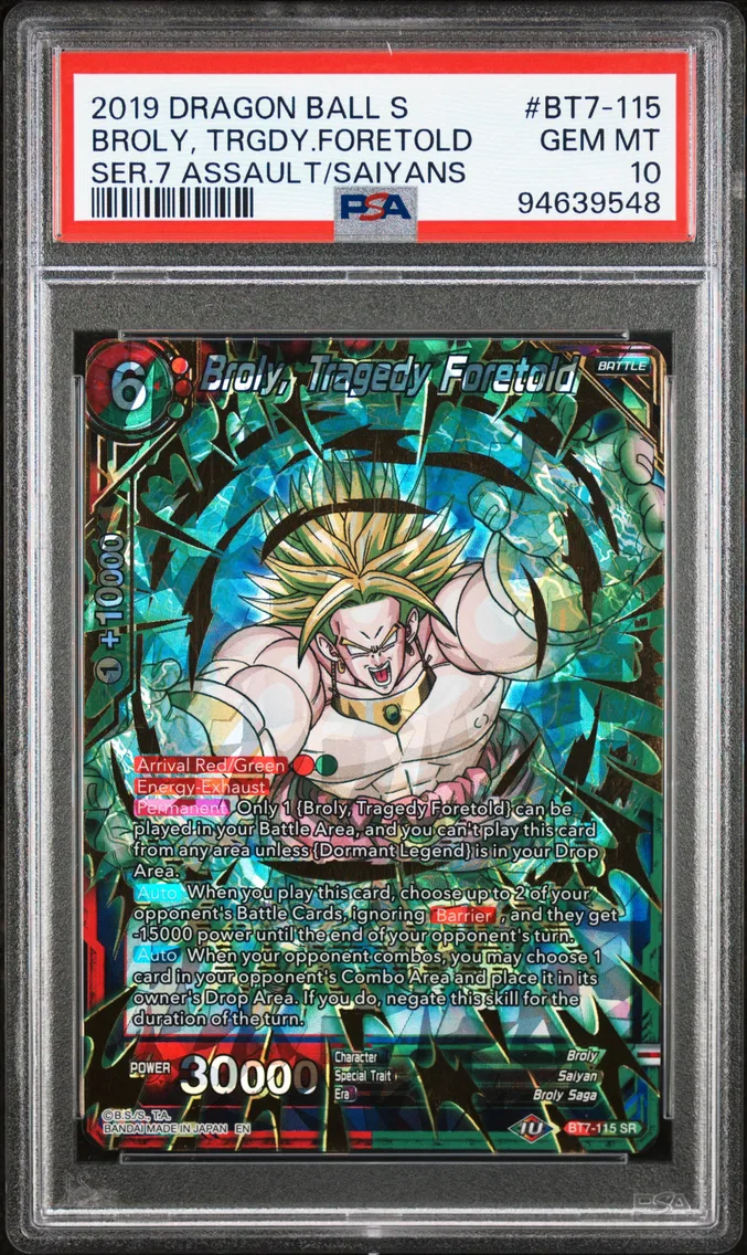 2019 #BT7-115 Broly, Tragedy Foretold PSA 10 Dragon Ball Super Card Game Series 7 Assault of the Saiyans