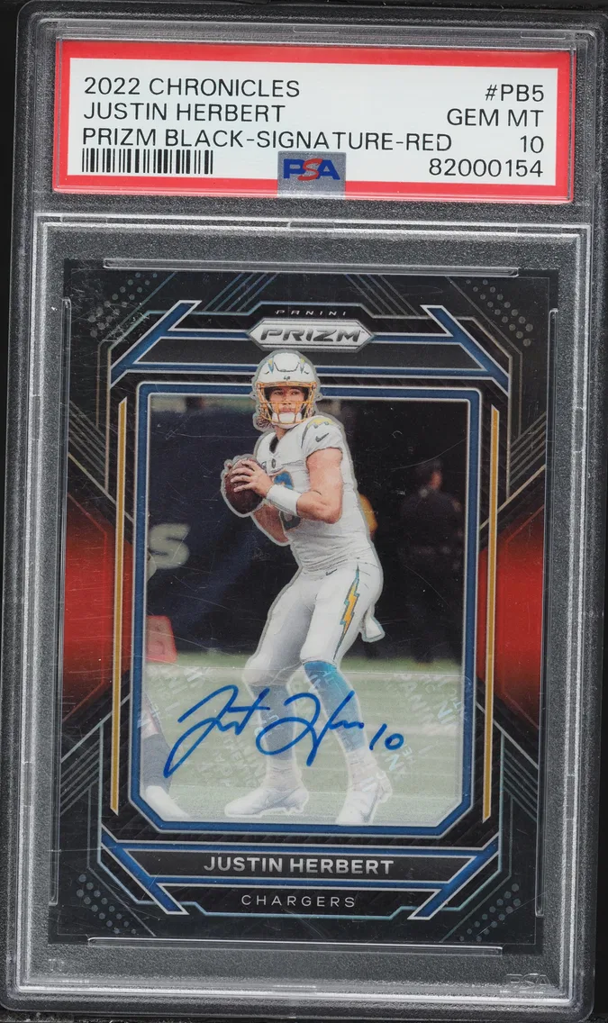 2022 #PB5 Justin Herbert PSA 10 Panini Chronicles Prizm Black Football