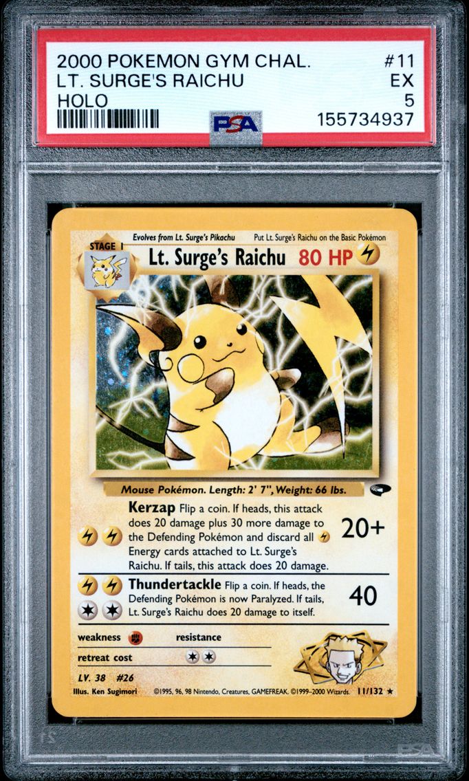 2000 #11 LT. Surge's Raichu PSA 5 Gym Challenge