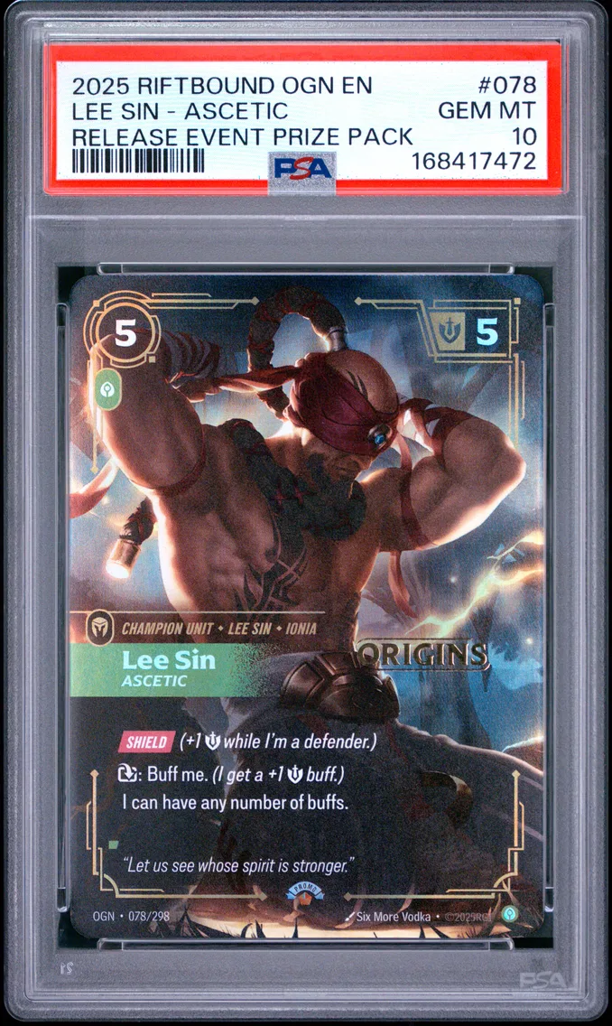 2025 #078 Lee Sin - Ascetic PSA 10 Riftbound: League of Legends Ogn-Origins