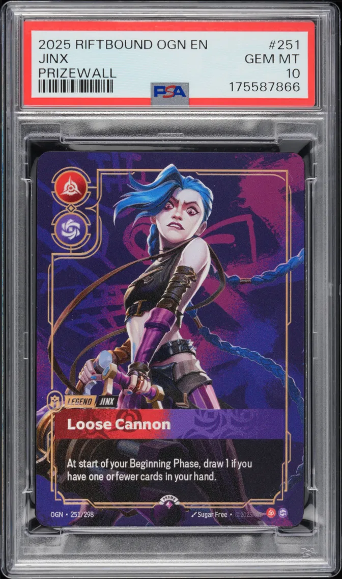 2025 #251 Jinx - Loose Cannon PSA 10 Riftbound: League of Legends Ogn-Origins Plated Legends