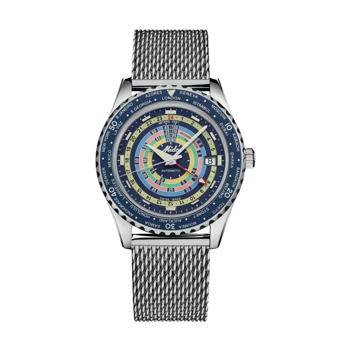 MIDO Ocean Star Decompression Worldtimer 40.5mm - Blue on Rubber Strap w/ Additional Bracelet