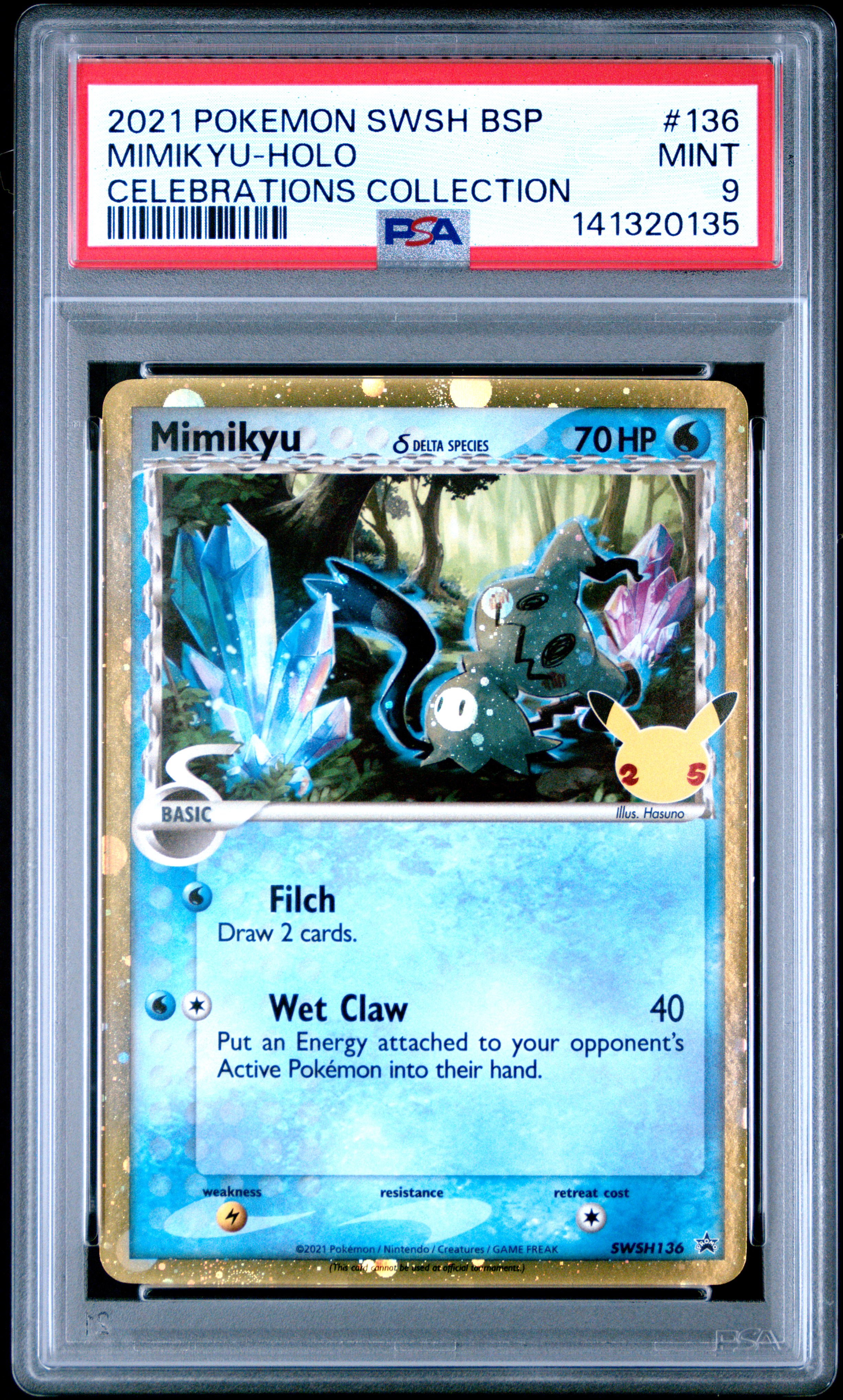 2021 #136 Mimikyu-Holo PSA 9 Celebrations Collection Pokemon Swsh Black Star Promo Pokemon