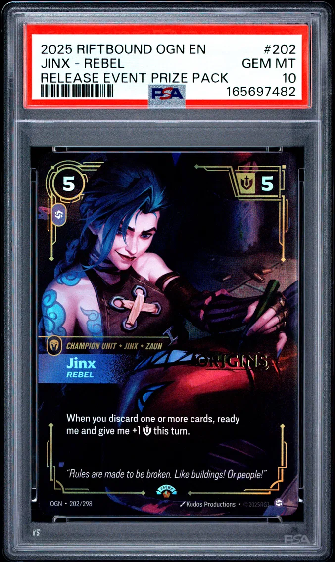 2025 #202 Jinx - Rebel PSA 10 Riftbound: League of Legends Ogn-Origins