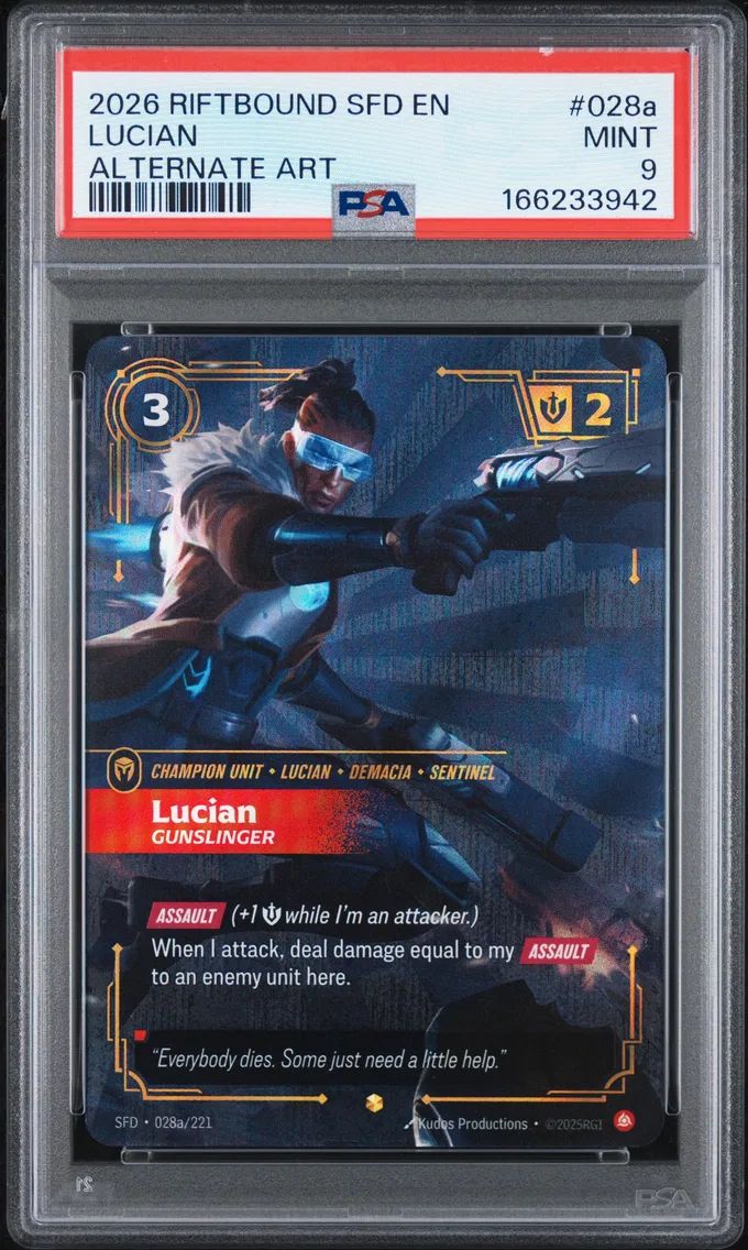 2026 #028a Lucian - Gunslinger PSA 9 Riftbound: League of Legends Sfd-Spiritforged