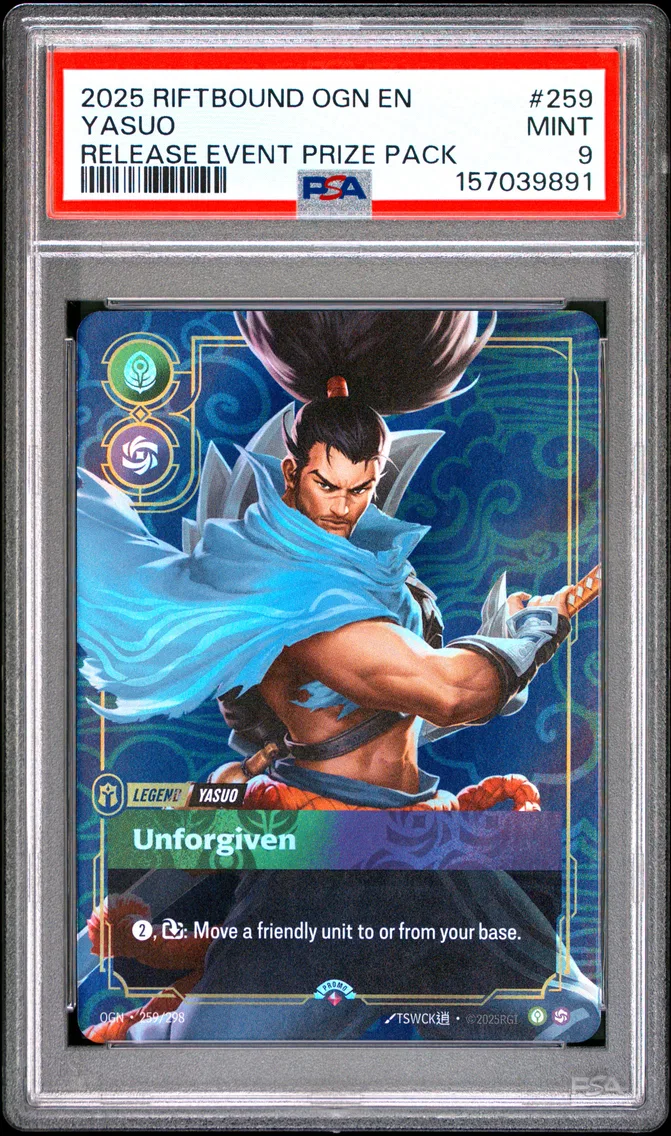 2025 #259 Yasuo - Unforgiven PSA 9 Riftbound: League of Legends Ogn-Origins
