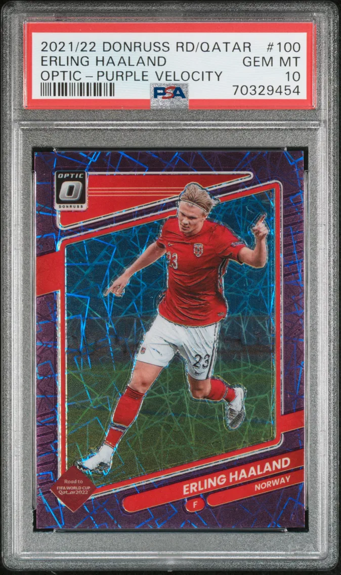 2021 #100 Erling Haaland PSA 10 Panini Donruss Road to Qatar