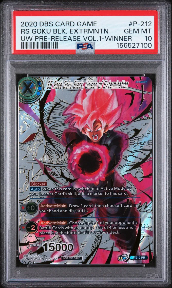 2020 #P-212 SS Rose Goku Black, Unison of Extermination PSA 10 Dragon Ball Super Card Game Unison Warrior Series Pre-Release Pack Vol.1
