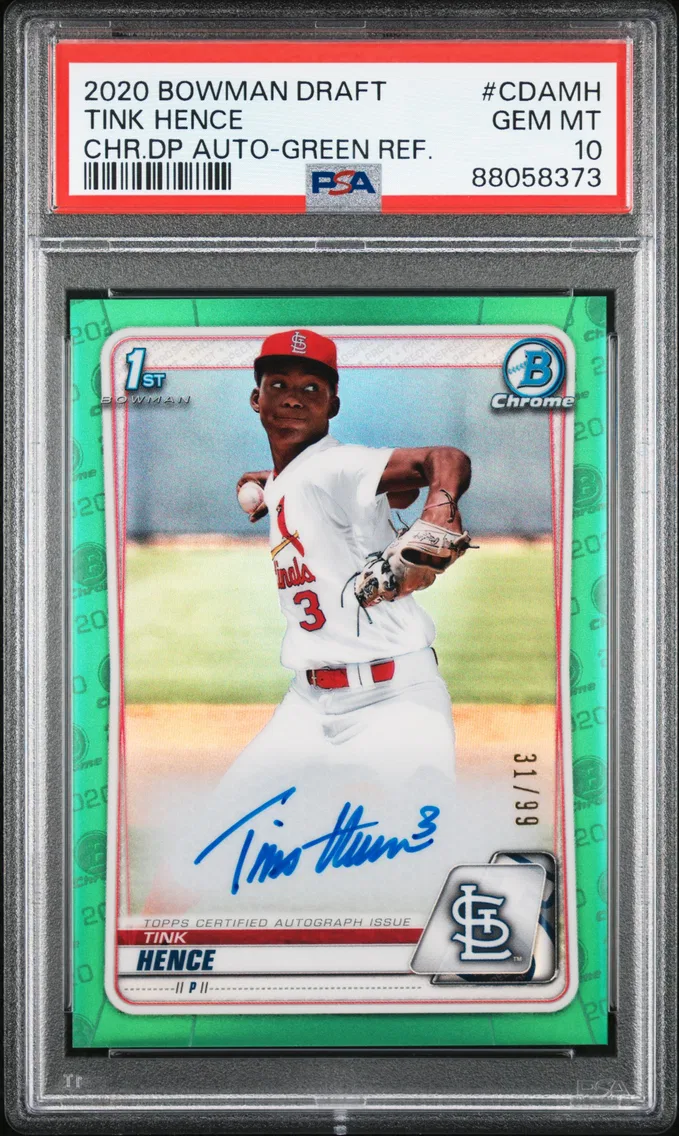 2020 #CDAMH Tink Hence PSA 10 Bowman Draft Chrome Draft Picks Autographs