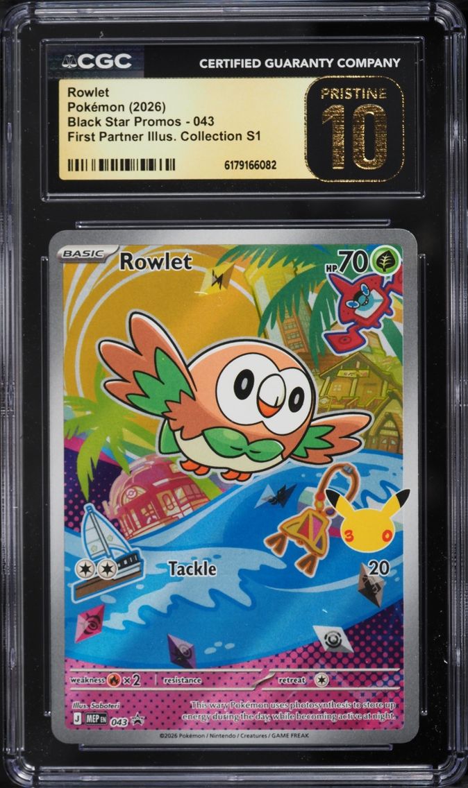 2026 Pokemon Mega Promo First Partner Illustration Full Art Rowlet #43 CGC 10 PRISTINE