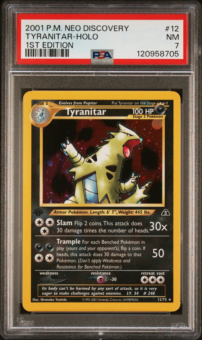 2001 #12 Tyranitar-Holo 1st Edition PSA 7 Neo Discovery Pokemon