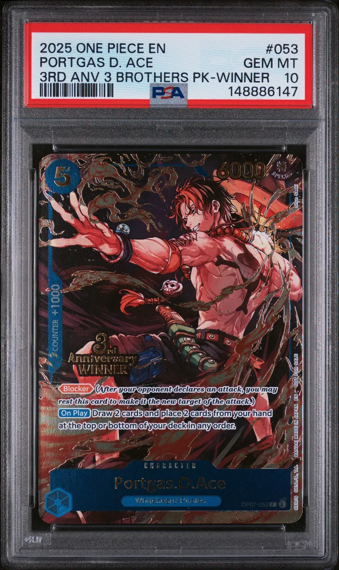 2025 #053 Portgas D. Ace PSA 10 One Piece 3rd Anniversary Tournament 3 Brothers Pack
