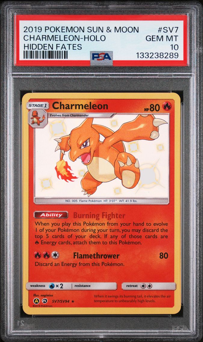 2019 #SV7 Charmeleon-Holo PSA 10 Sun & Moon Hidden Fates Pokemon