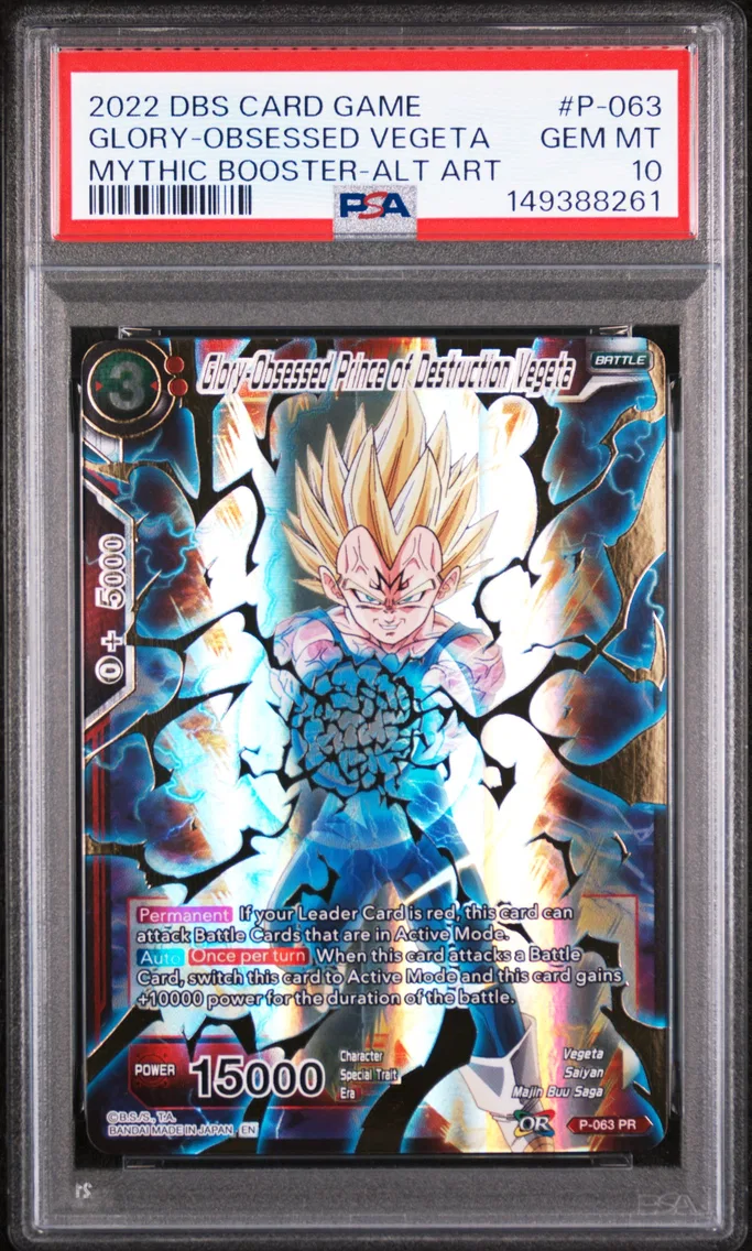 2022 #P-063 Glory-Obsessed Prince of Destruction Vegeta PSA 10 Dragon Ball Super Card Game Mythic Booster