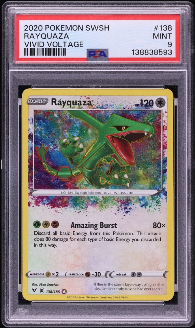 2020 Pokemon Sword & Shield Vivid Voltage Amazing Rare Rayquaza #138 PSA 9 MINT