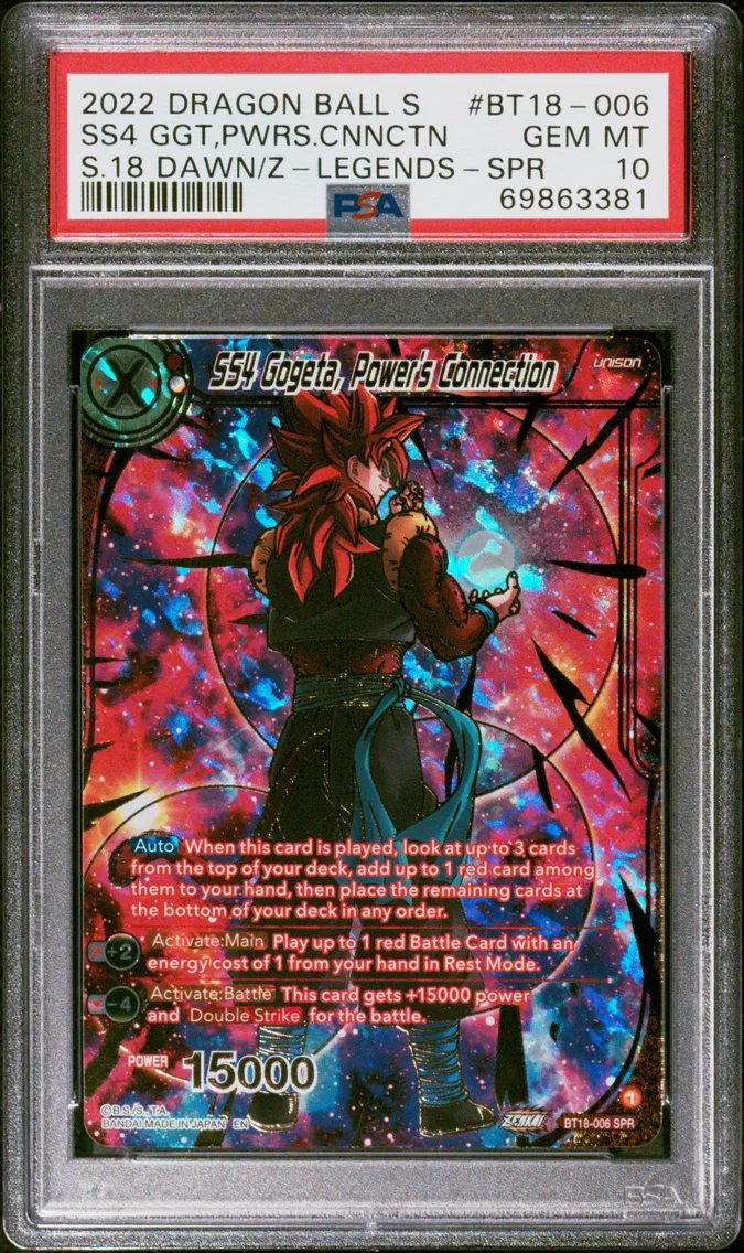 2022 #BT18-006 SS4 Gogeta, Power's Connection PSA 10 Dragon Ball Super Card Game Series 18 Dawn of the Z-Legends