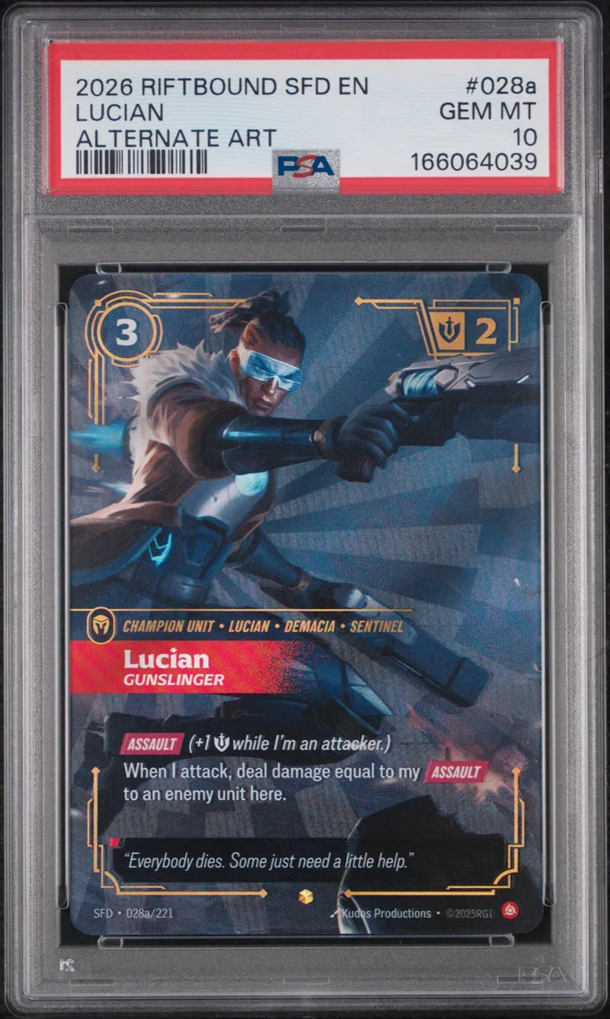 2026 #028a Lucian - Gunslinger PSA 10 Riftbound: League of Legends Sfd-Spiritforged