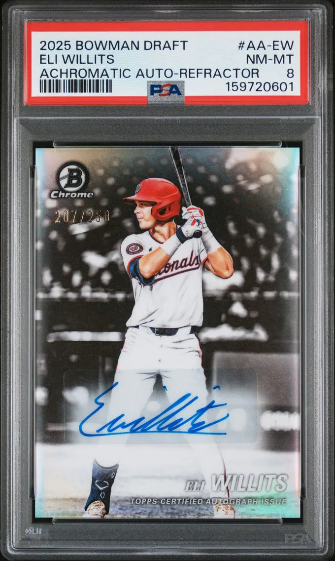 2025 #AA-EW Eli Willits PSA 8 Bowman Draft Achromatic Autographs
