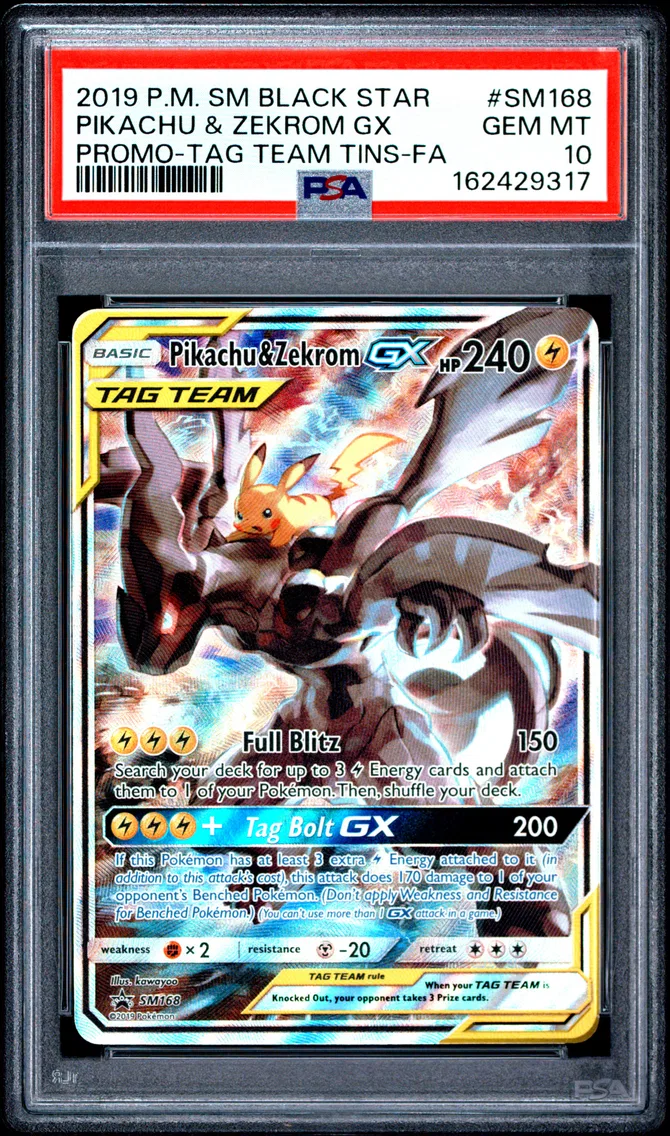 2019 #SM168 Full Art/Pikachu & Zekrom GX PSA 10 SM Black Star Promo