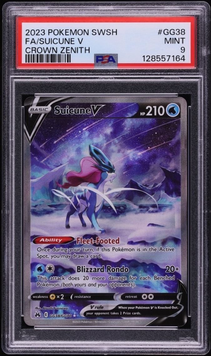 2023 #GG38 Sword & Shield Crown Zenith Full Art Suicune V MINT PSA 9 Pokemon