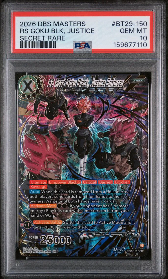 2026 #BT29-150 SS Rose Goku Black, Justice Enforcer PSA 10 Dragon Ball Super Card Game Masters Series 29 Fearsome Rivals