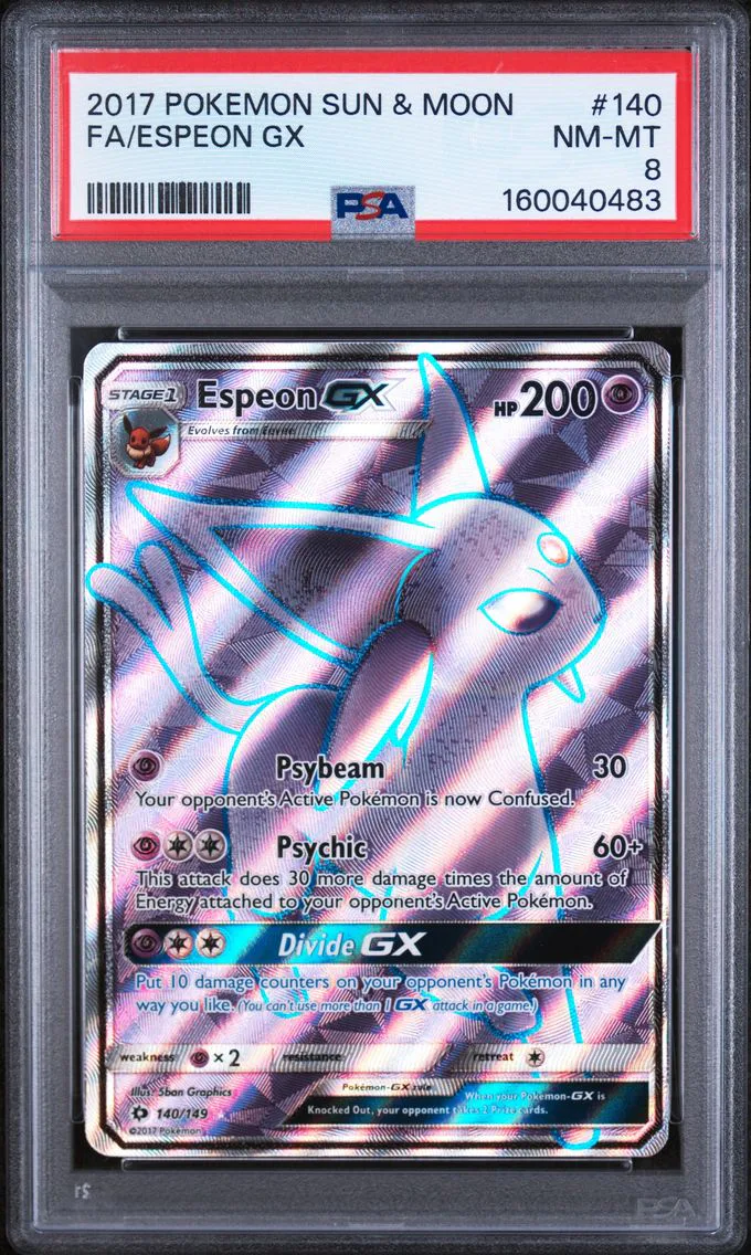 2017 #140 Full Art/Espeon GX PSA 8 Sun & Moon