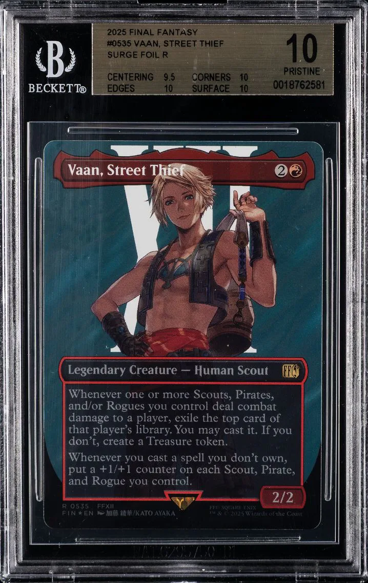 2025 #0535 Vaan, Street Thief BORDERLESS SURGE FOIL R BGS 10 Magic The Gathering Final Fantasy Magic The Gathering