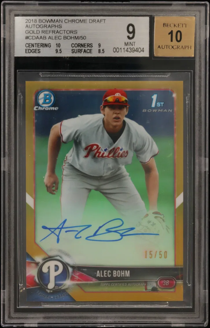 2018 #CDAAB Alec Bohm/50 BGS 9 Bowman Chrome Draft Autographs Gold Refractors