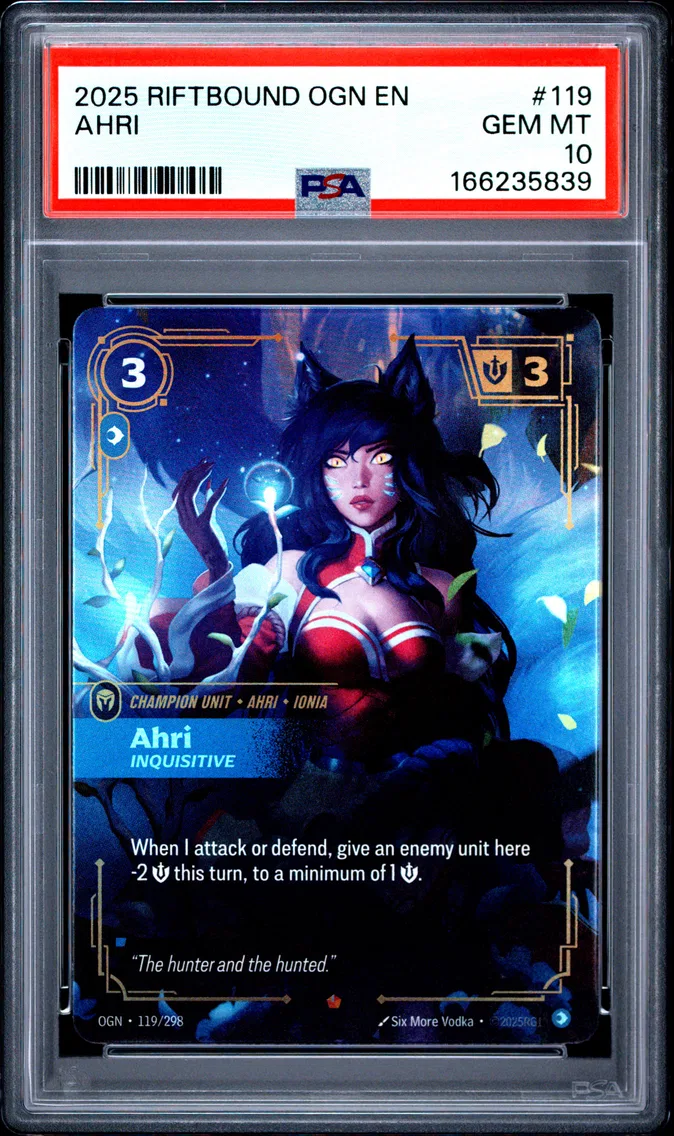 2025 #119 Ahri - Inquisitive PSA 10 Riftbound: League of Legends Ogn-Origins