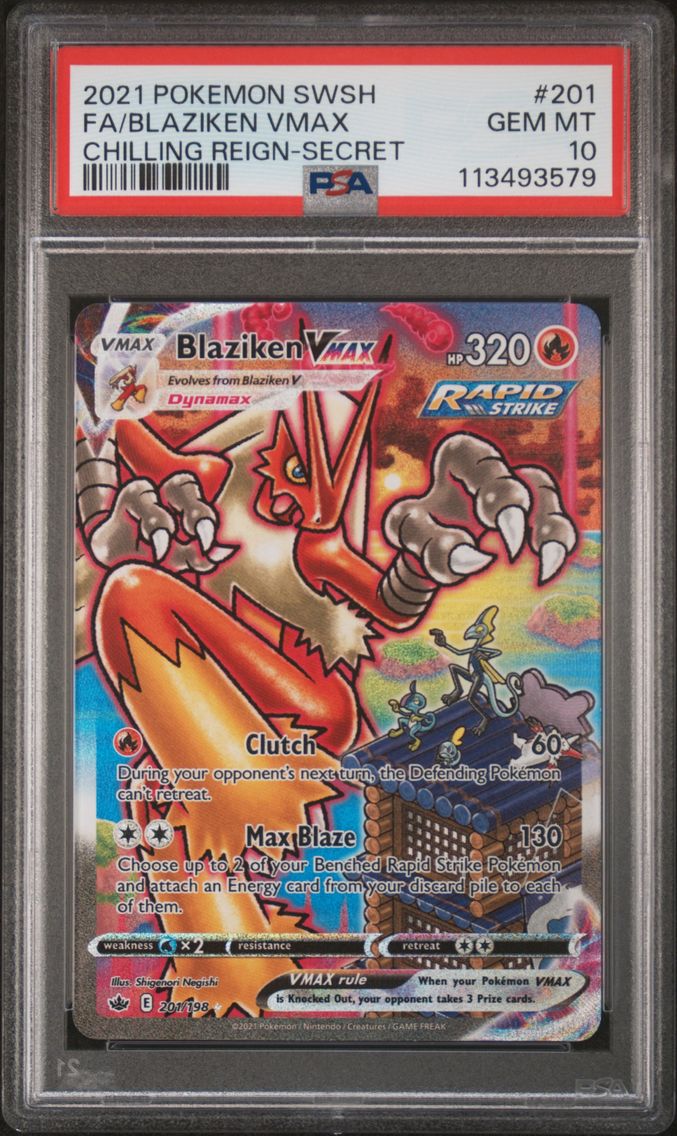 2021 #201 Full Art/Blaziken Vmax PSA 10 Sword & Shield Chilling Reign Pokemon