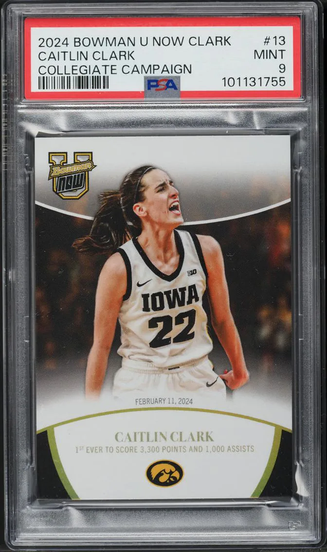 2024 Bowman University Now Collegiate Campaign Caitlin Clark ROOKIE #13 PSA 9 MINT