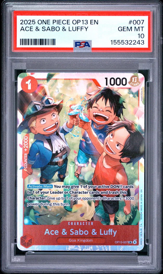 2025 #007 Ace & Sabo & Luffy PSA 10 One Piece OP13-Carrying on His Will