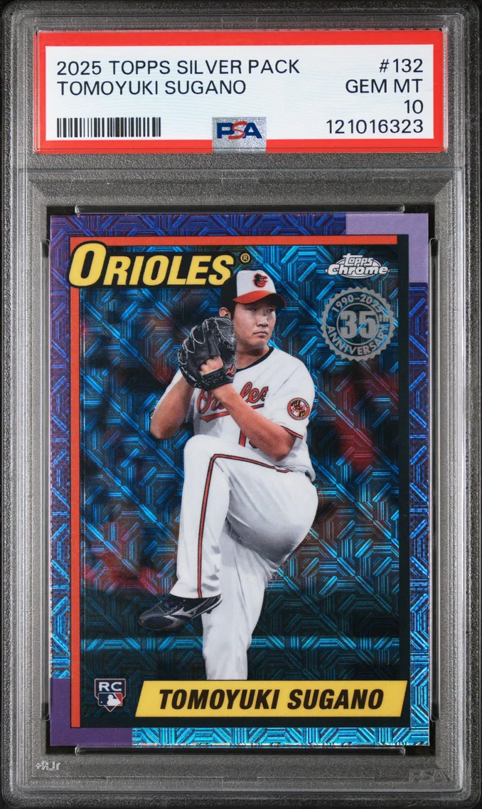 2025 #132 Tomoyuki Sugano PSA 10 Topps Silver Pack 1990 Chrome Promo