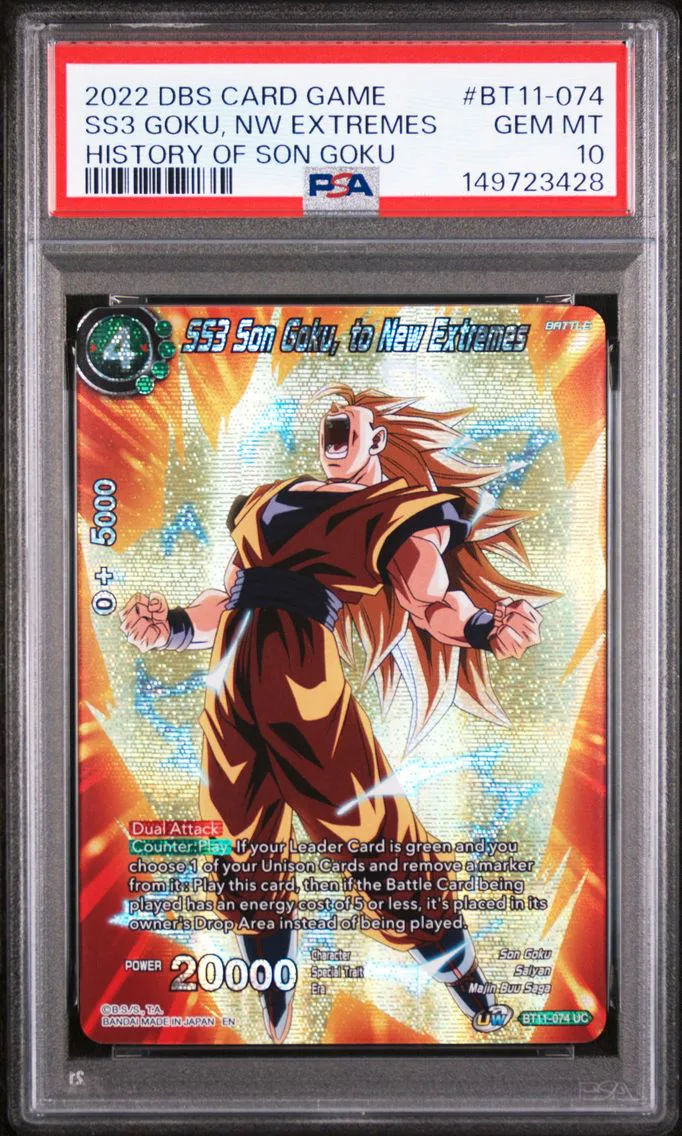 2022 #BT11-074 SS3 Son Goku, to New Extremes PSA 10 Dragon Ball Super Card Game Theme Selection History of Son Goku