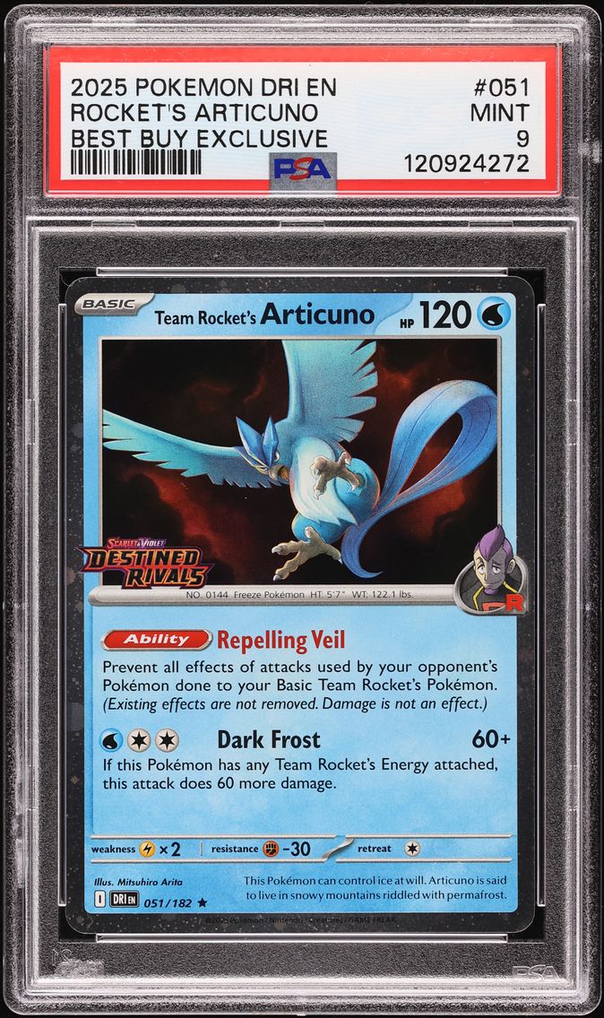 2025 #051 Team Rocket's Articuno PSA 9 Dri EN-Destined Rivals Pokemon
