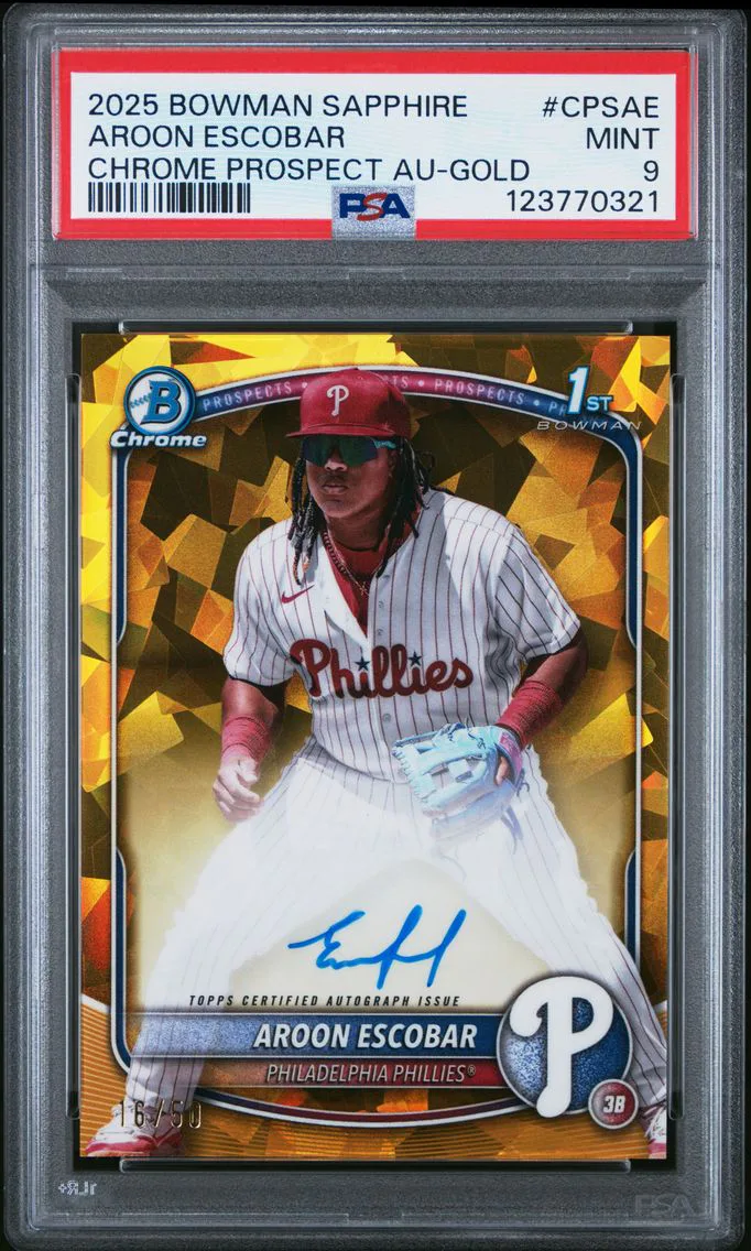 2025 #CPSAE Aroon Escobar PSA 9 Bowman Sapphire Edition Chrome Prospects Sapphire Autographs