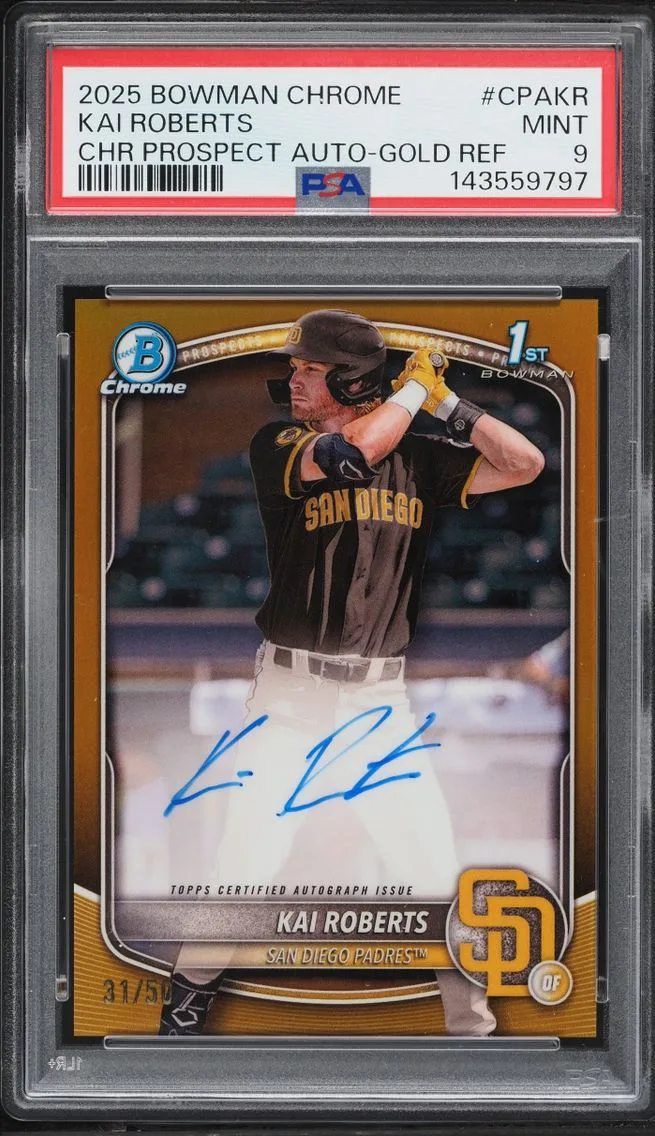 2025 #CPAKR Kai Roberts PSA 9 Bowman Chrome Gold Refractor PROSPECT AUTO /50