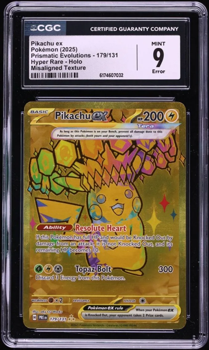 2025 #179 Pikachu EX CGC 9 Pokemon Scarlet & Violet Prismatic Evolutions Gold Rare